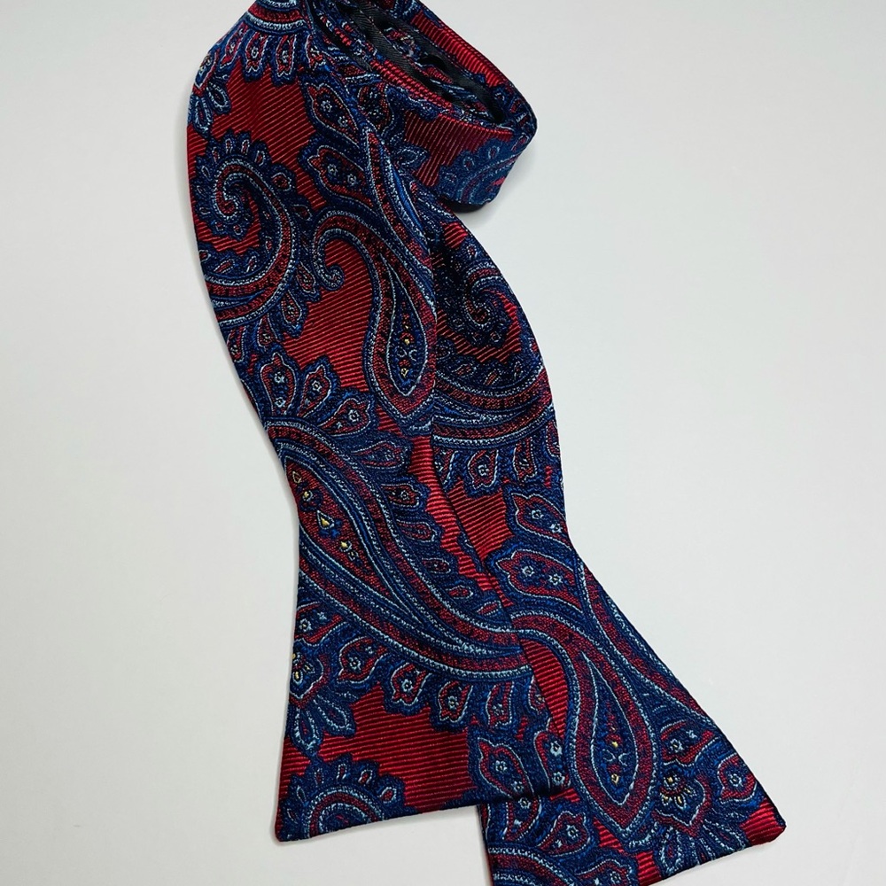 Paisley Silk Adjustable Bow tie- Red and Blue
